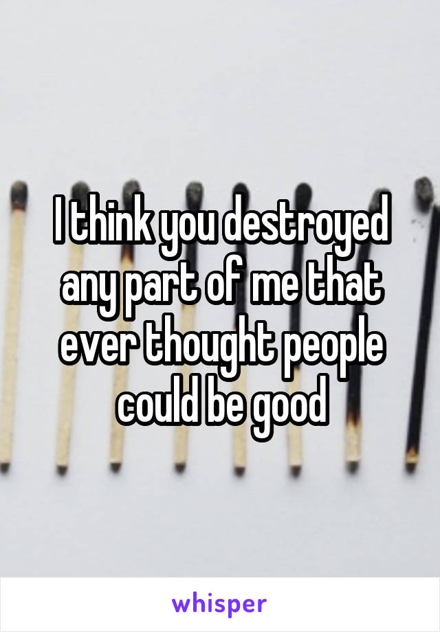 I think you destroyed any part of me that ever thought people could be good
