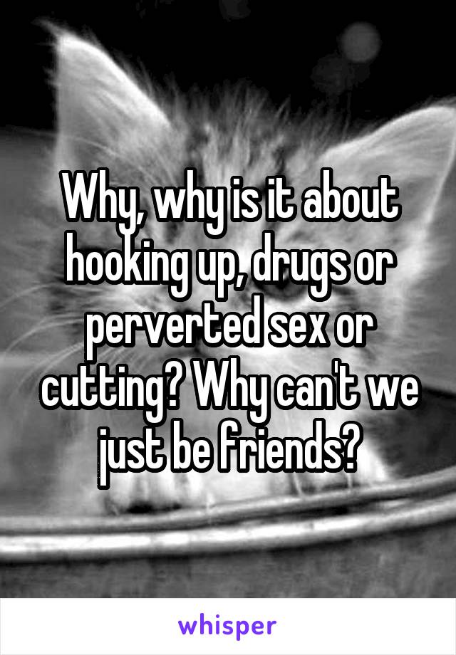 Why, why is it about hooking up, drugs or perverted sex or cutting? Why can't we just be friends?