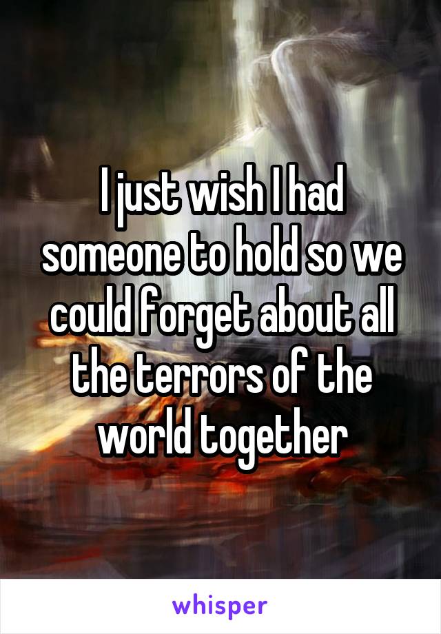 I just wish I had someone to hold so we could forget about all the terrors of the world together