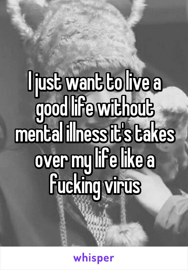 I just want to live a good life without mental illness it's takes over my life like a fucking virus