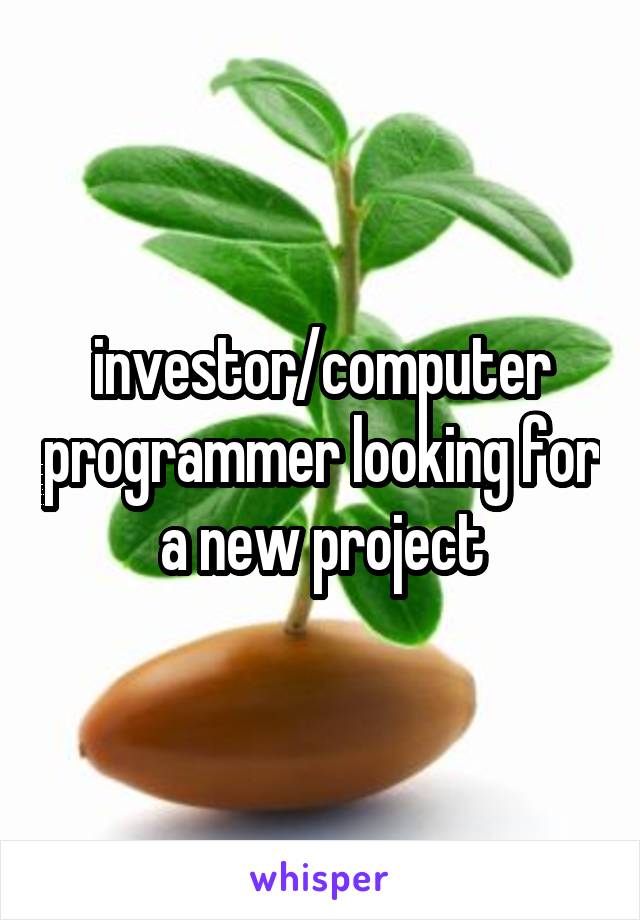 investor/computer programmer looking for a new project