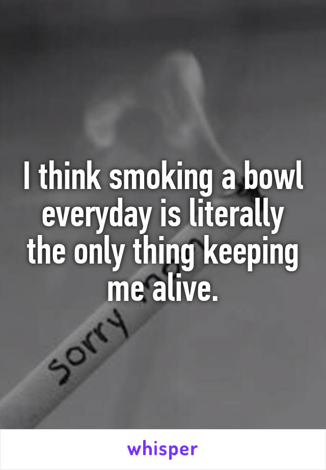 I think smoking a bowl everyday is literally the only thing keeping me alive.