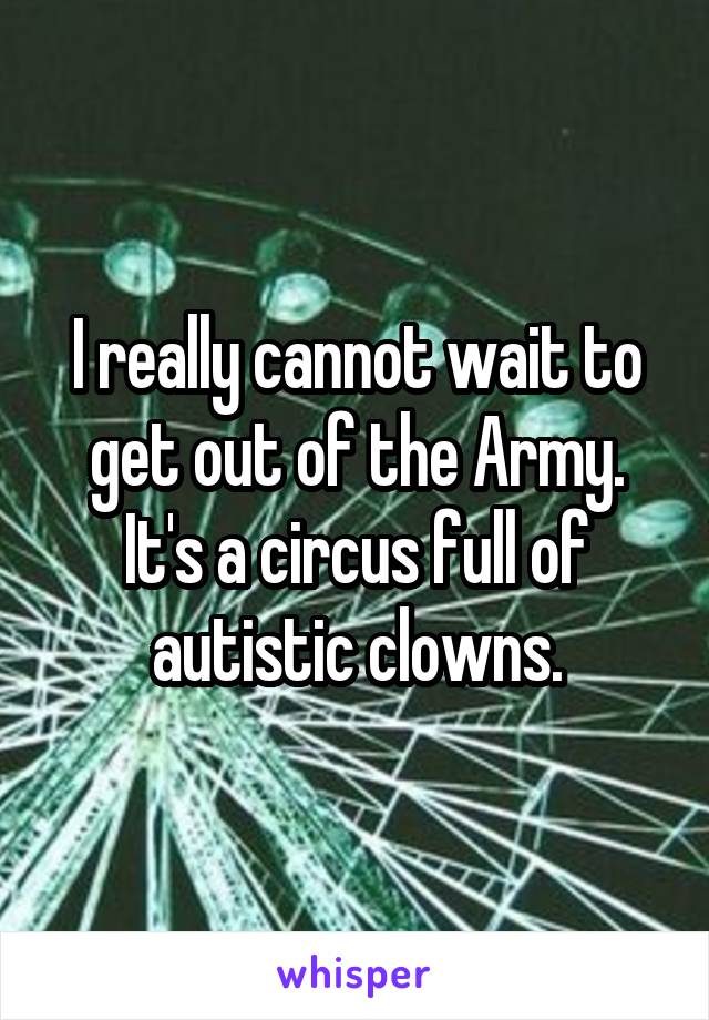I really cannot wait to get out of the Army. It's a circus full of autistic clowns.