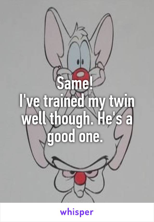 Same! 
I've trained my twin well though. He's a good one. 