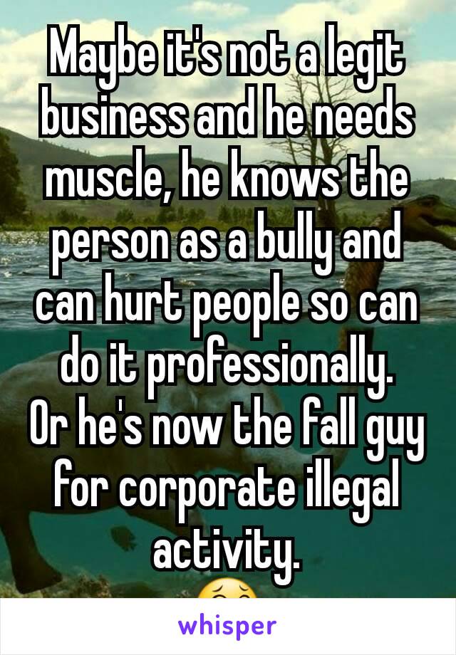 Maybe it's not a legit business and he needs muscle, he knows the person as a bully and can hurt people so can do it professionally.
Or he's now the fall guy for corporate illegal activity.
😂