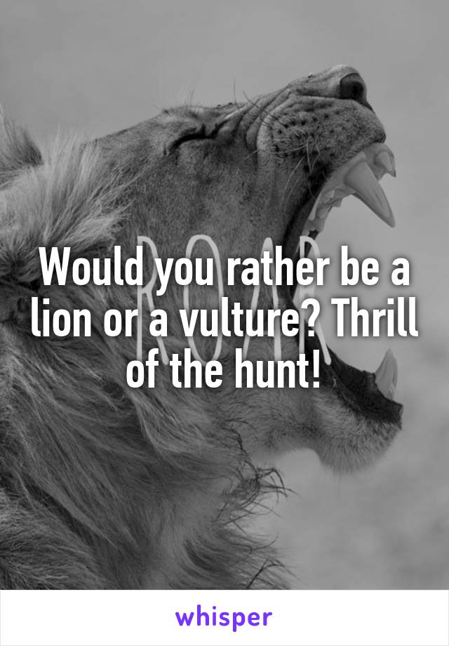 Would you rather be a lion or a vulture? Thrill of the hunt!