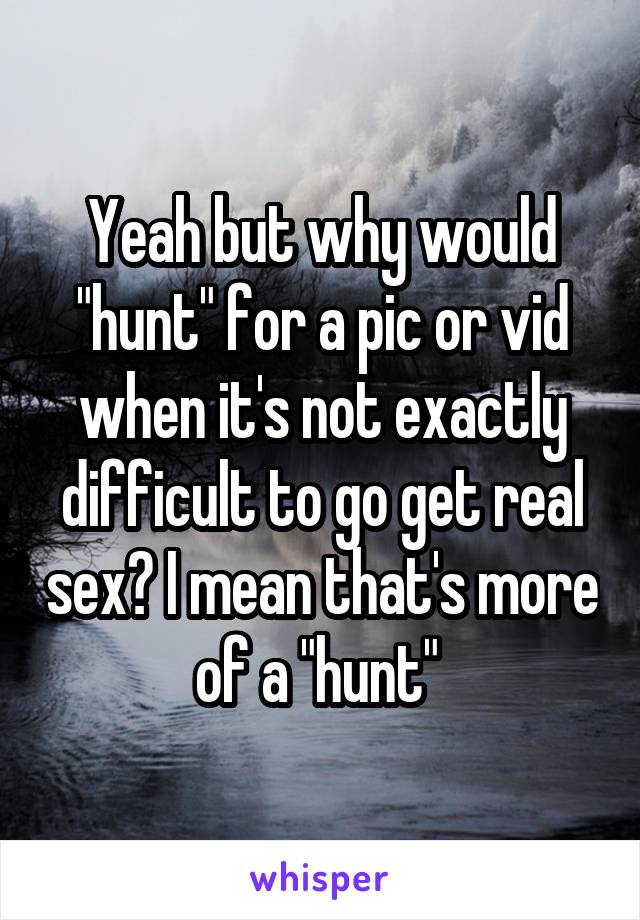 Yeah but why would "hunt" for a pic or vid when it's not exactly difficult to go get real sex? I mean that's more of a "hunt" 