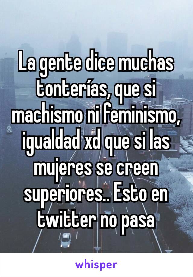 La gente dice muchas tonterías, que si machismo ni feminismo, igualdad xd que si las mujeres se creen superiores.. Esto en twitter no pasa