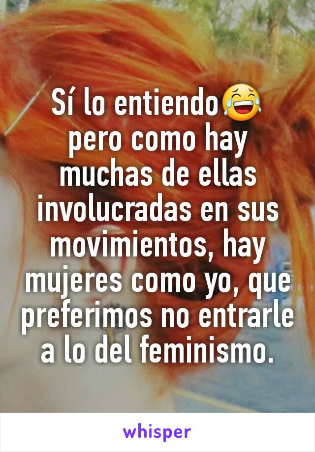 Sí lo entiendo😂 pero como hay muchas de ellas involucradas en sus movimientos, hay mujeres como yo, que preferimos no entrarle a lo del feminismo.