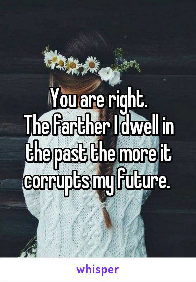 You are right.
The farther I dwell in the past the more it corrupts my future. 