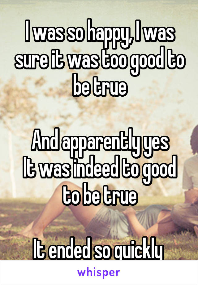 I was so happy, I was sure it was too good to be true

And apparently yes
It was indeed to good to be true

It ended so quickly 