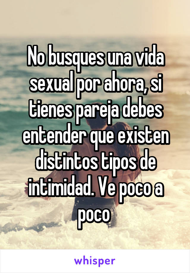 No busques una vida sexual por ahora, si tienes pareja debes entender que existen distintos tipos de intimidad. Ve poco a poco 