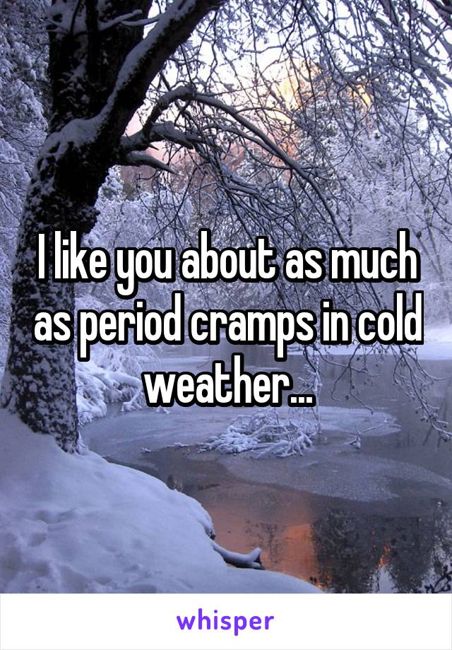 I like you about as much as period cramps in cold weather...