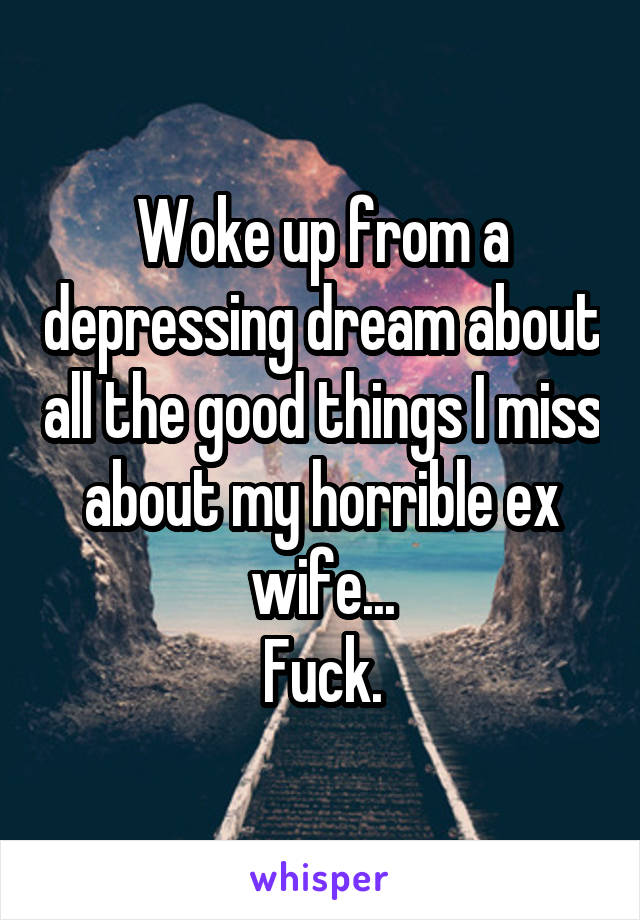 Woke up from a depressing dream about all the good things I miss about my horrible ex wife...
Fuck.