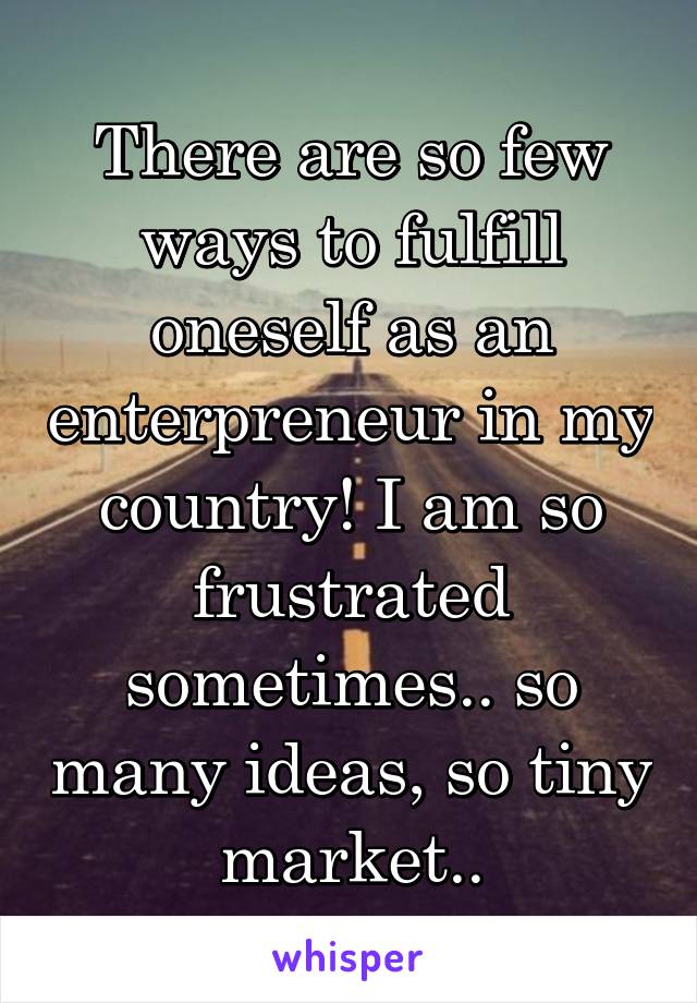 There are so few ways to fulfill oneself as an enterpreneur in my country! I am so frustrated sometimes.. so many ideas, so tiny market..