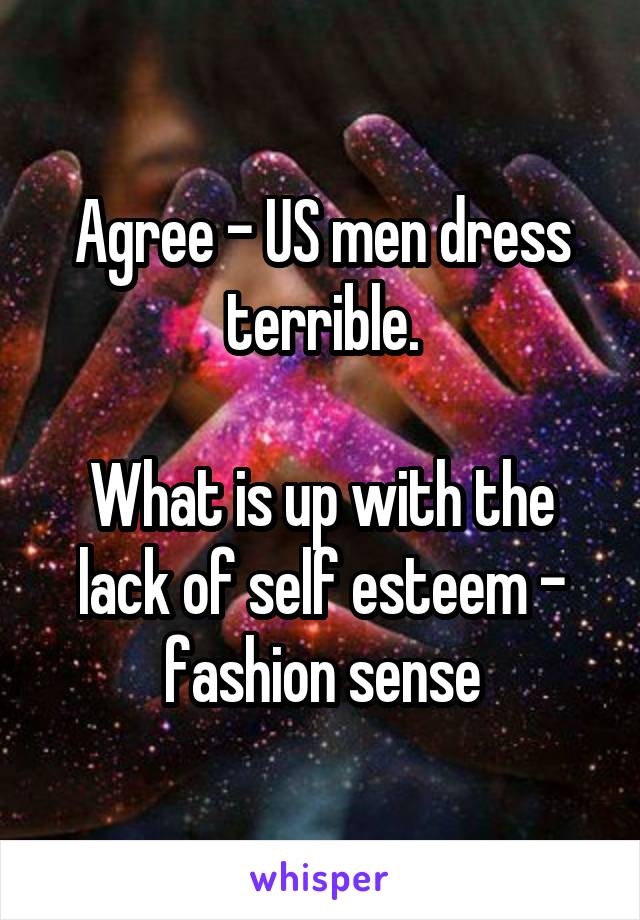 Agree - US men dress terrible.

What is up with the lack of self esteem - fashion sense