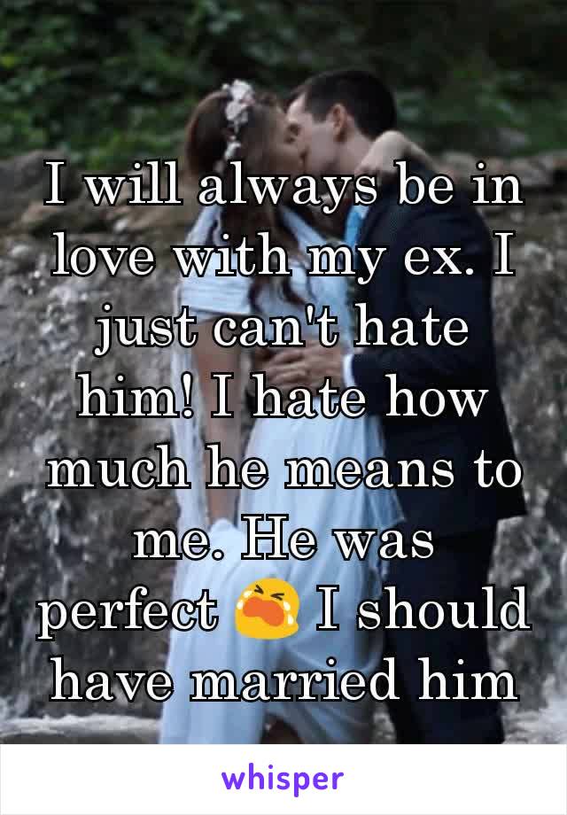 I will always be in love with my ex. I just can't hate him! I hate how much he means to me. He was perfect 😭 I should have married him