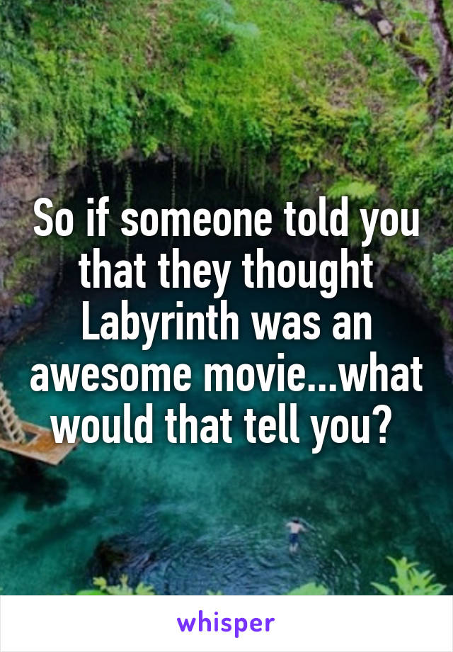 So if someone told you that they thought Labyrinth was an awesome movie...what would that tell you? 