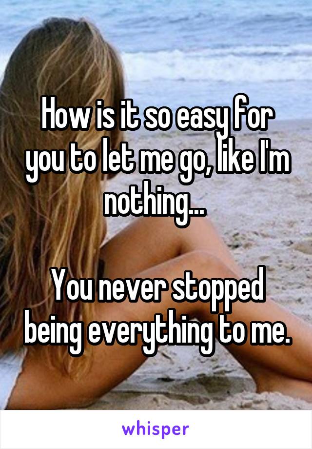 How is it so easy for you to let me go, like I'm nothing... 
 
You never stopped being everything to me.