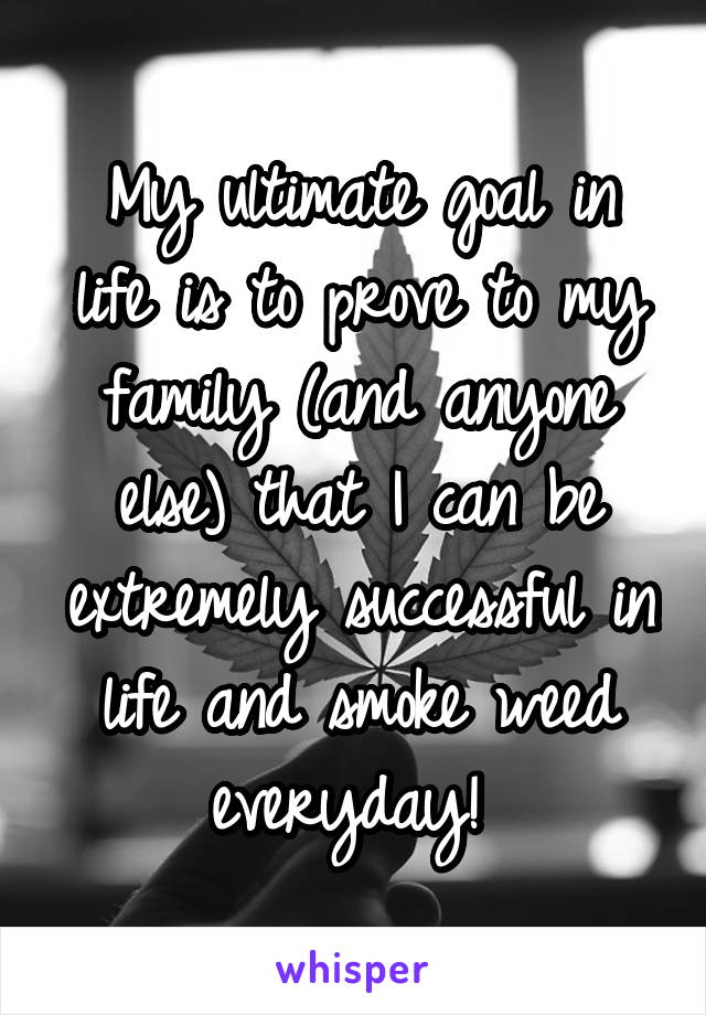 My ultimate goal in life is to prove to my family (and anyone else) that I can be extremely successful in life and smoke weed everyday! 