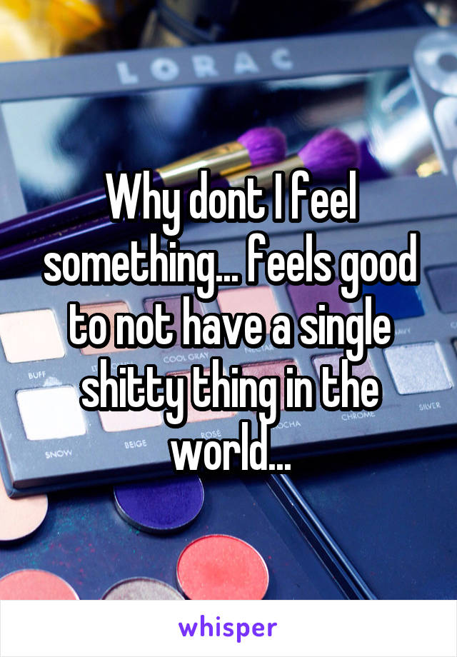 Why dont I feel something... feels good to not have a single shitty thing in the world...