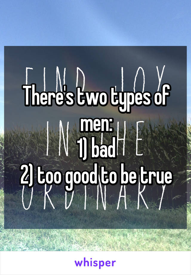 There's two types of men:
1) bad
2) too good to be true