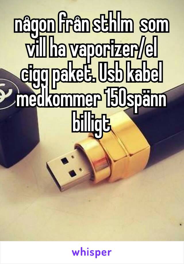 någon från sthlm  som vill ha vaporizer/el cigg paket. Usb kabel medkommer 150spänn billigt