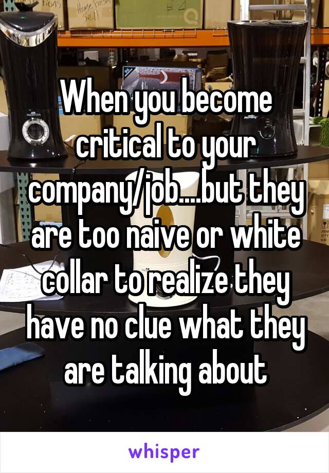 When you become critical to your company/job....but they are too naive or white collar to realize they have no clue what they are talking about