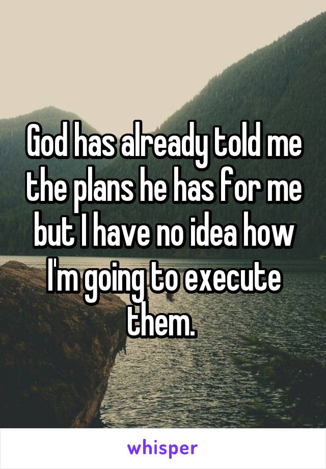 God has already told me the plans he has for me but I have no idea how I'm going to execute them. 