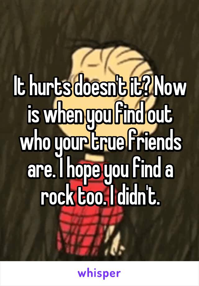 It hurts doesn't it? Now is when you find out who your true friends are. I hope you find a rock too. I didn't.