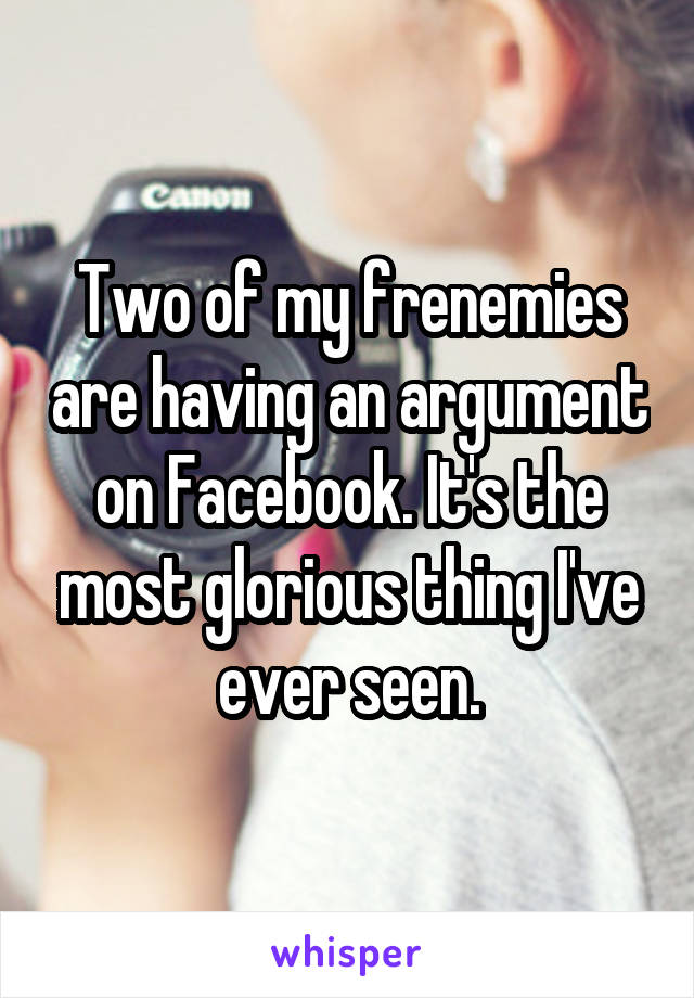 Two of my frenemies are having an argument on Facebook. It's the most glorious thing I've ever seen.