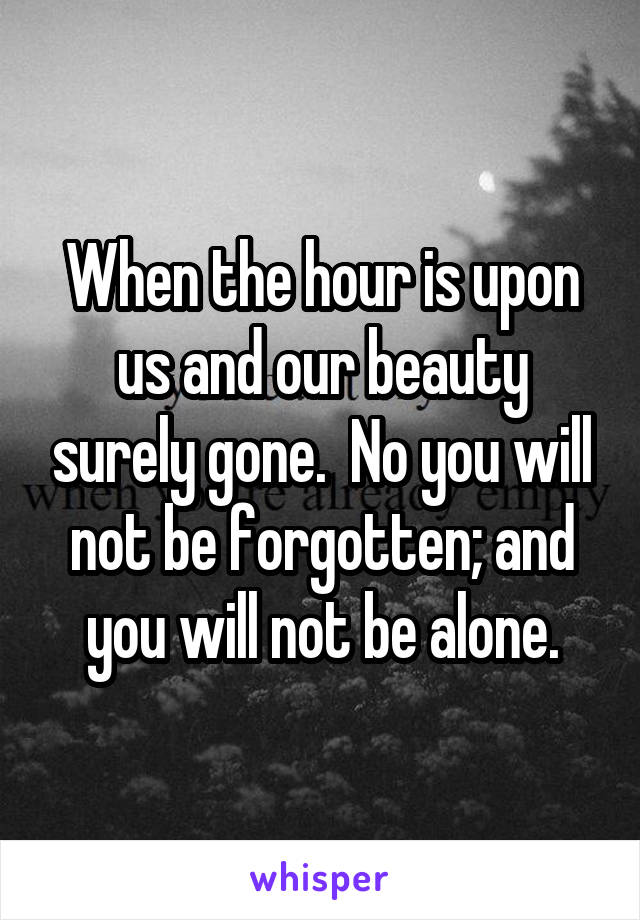 When the hour is upon us and our beauty surely gone.  No you will not be forgotten; and you will not be alone.