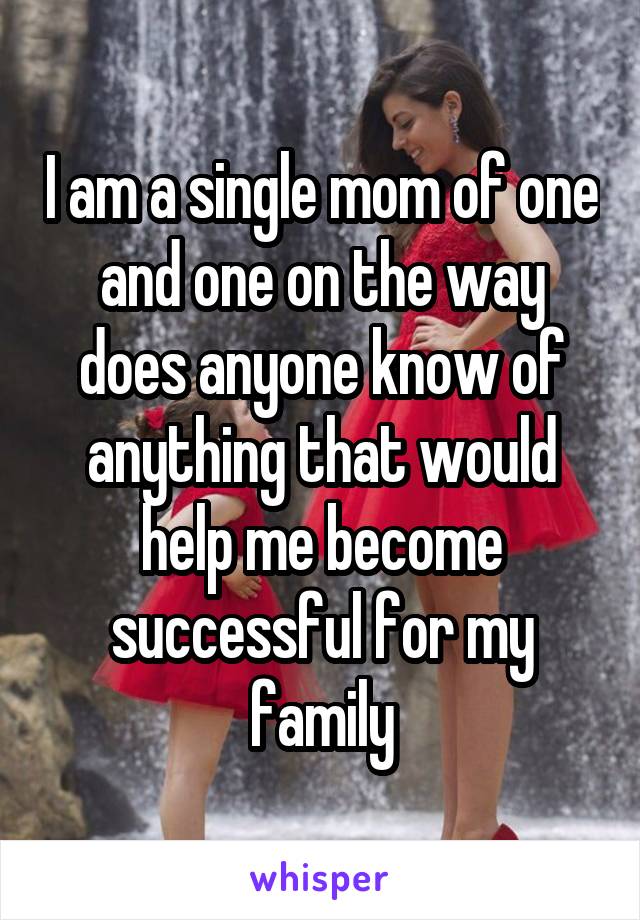 I am a single mom of one and one on the way does anyone know of anything that would help me become successful for my family