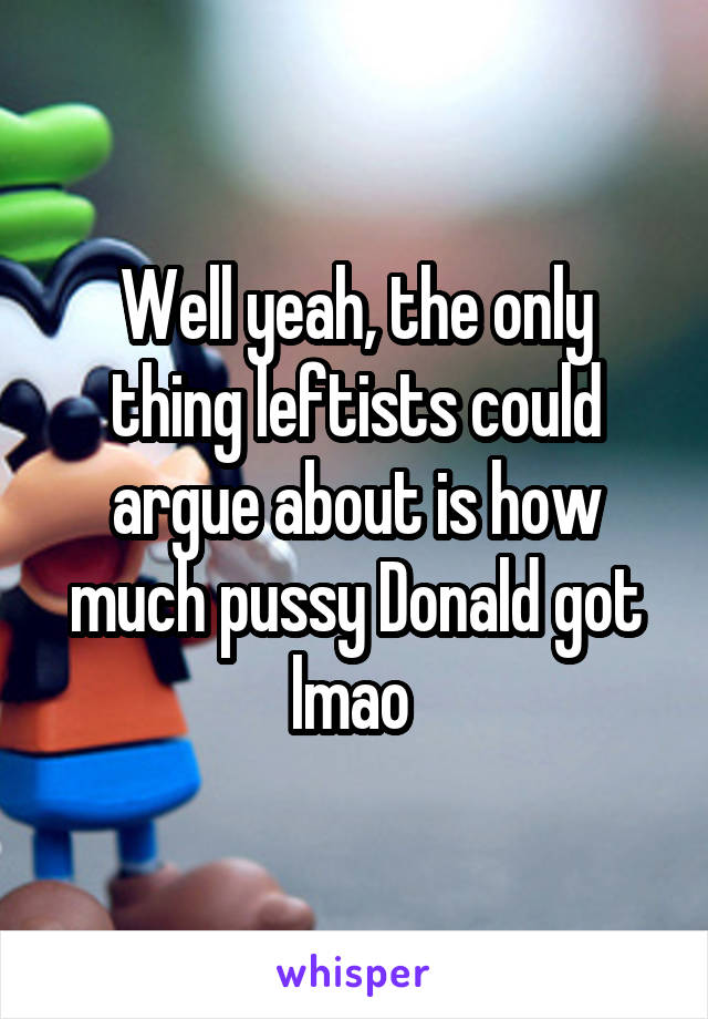 Well yeah, the only thing leftists could argue about is how much pussy Donald got lmao 