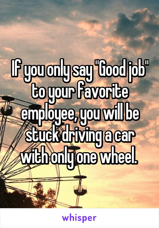 If you only say "Good job" to your favorite employee, you will be stuck driving a car with only one wheel. 