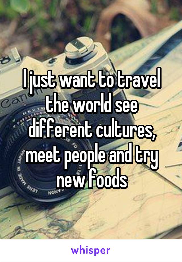 I just want to travel the world see different cultures, meet people and try new foods