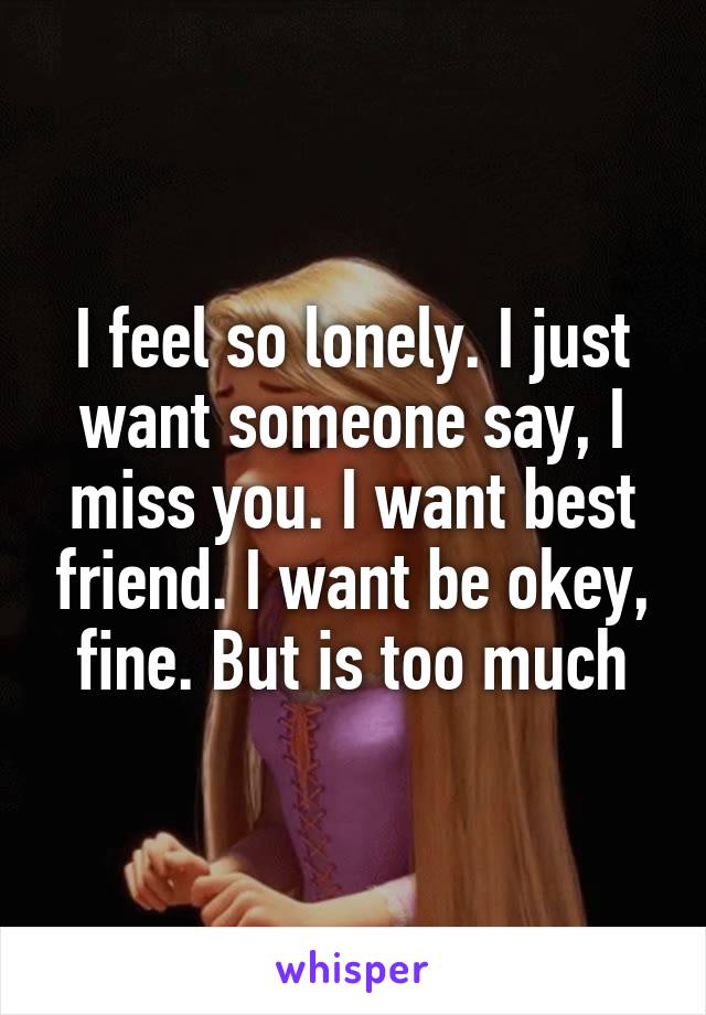 I feel so lonely. I just want someone say, I miss you. I want best friend. I want be okey, fine. But is too much