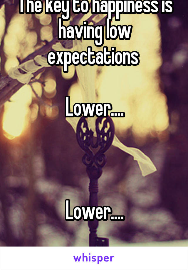 The key to happiness is having low expectations 

Lower....



Lower....

There you go.