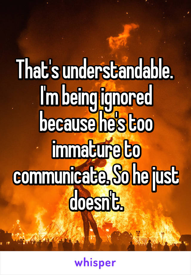 That's understandable. 
I'm being ignored because he's too immature to communicate. So he just doesn't.