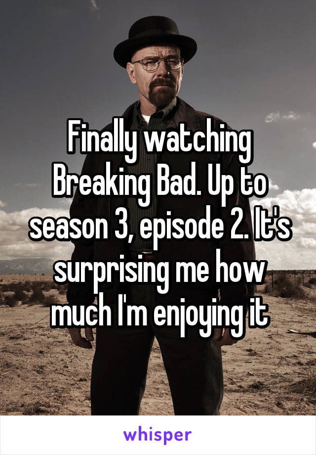 Finally watching Breaking Bad. Up to season 3, episode 2. It's surprising me how much I'm enjoying it