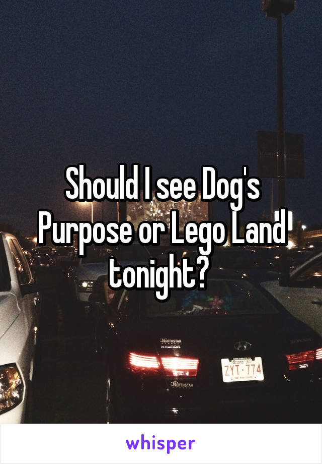 Should I see Dog's Purpose or Lego Land tonight? 