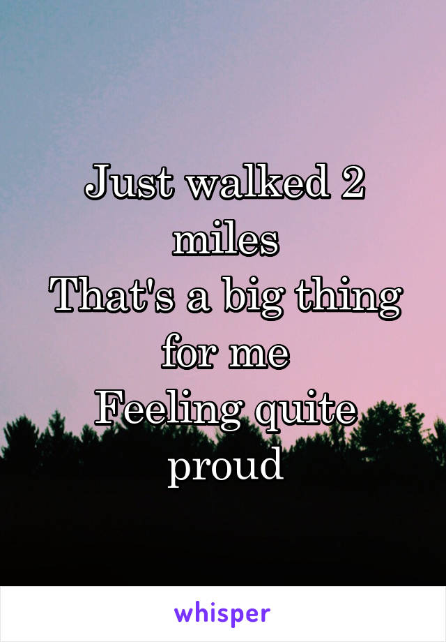 Just walked 2 miles
That's a big thing for me
Feeling quite proud