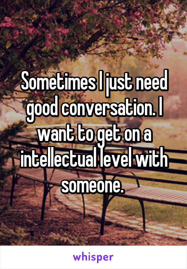 Sometimes I just need good conversation. I want to get on a intellectual level with someone. 