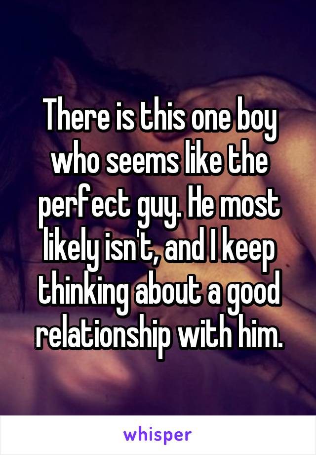 There is this one boy who seems like the perfect guy. He most likely isn't, and I keep thinking about a good relationship with him.