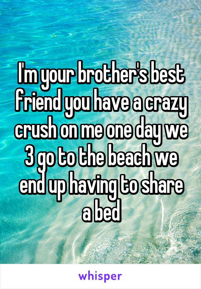 I'm your brother's best friend you have a crazy crush on me one day we 3 go to the beach we end up having to share a bed