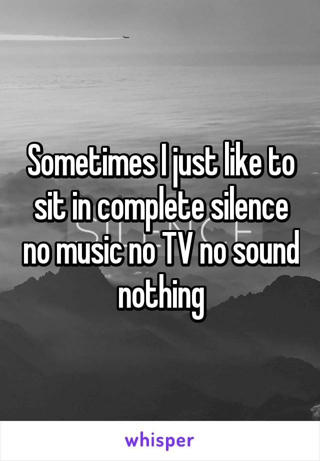 Sometimes I just like to sit in complete silence no music no TV no sound nothing