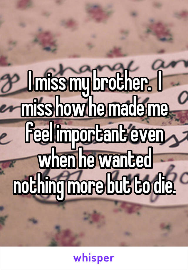 I miss my brother.  I miss how he made me feel important even when he wanted nothing more but to die.