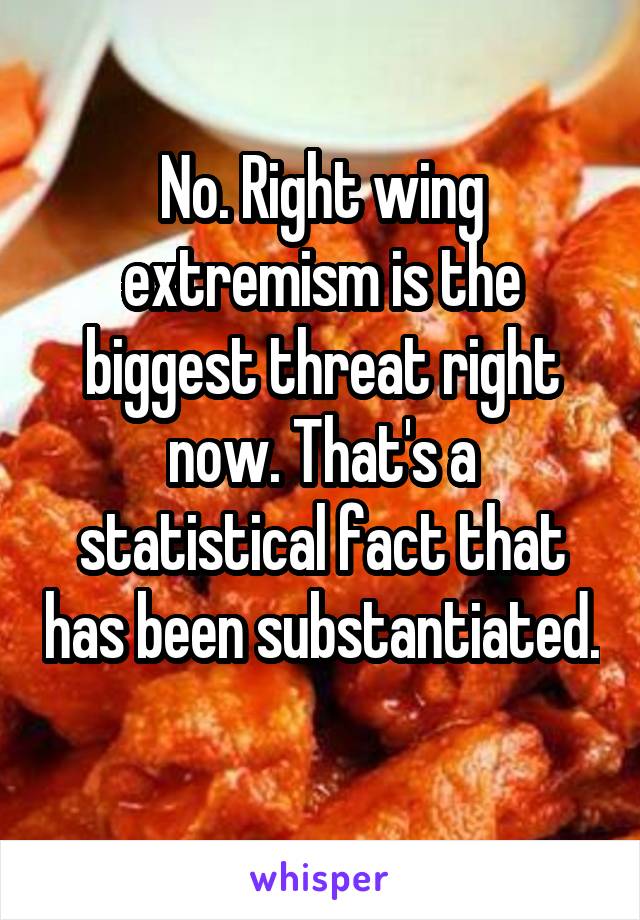 No. Right wing extremism is the biggest threat right now. That's a statistical fact that has been substantiated. 