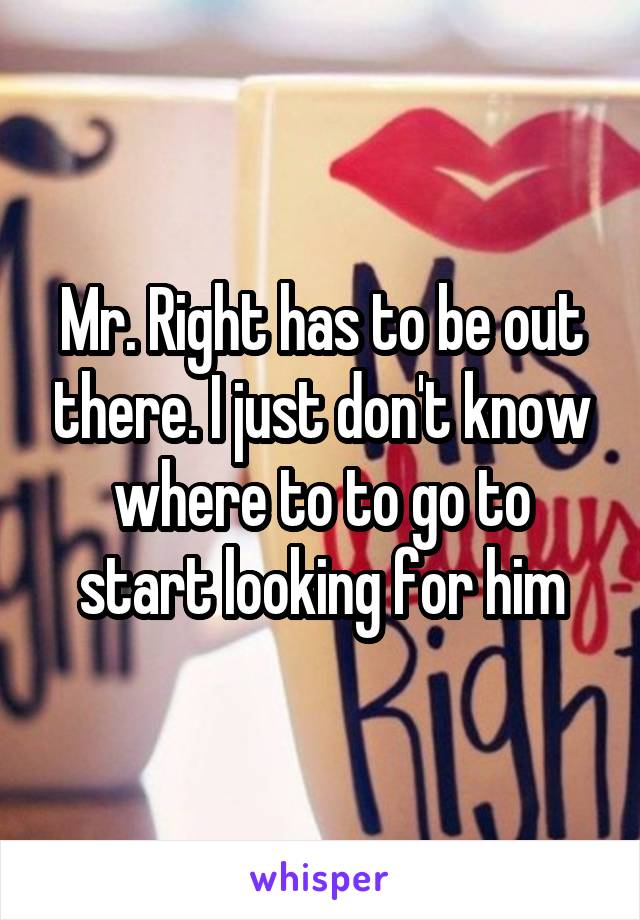 Mr. Right has to be out there. I just don't know where to to go to start looking for him