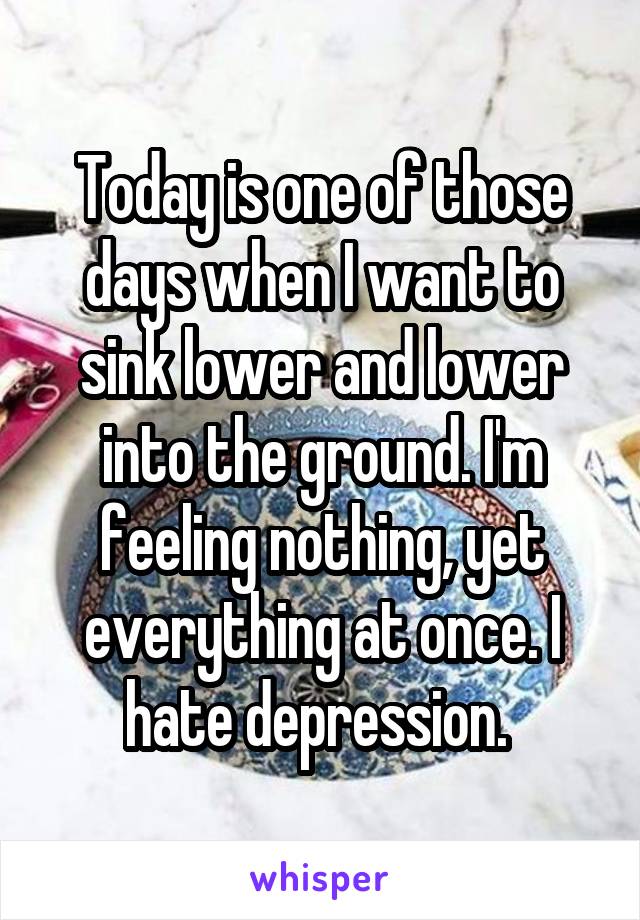 Today is one of those days when I want to sink lower and lower into the ground. I'm feeling nothing, yet everything at once. I hate depression. 